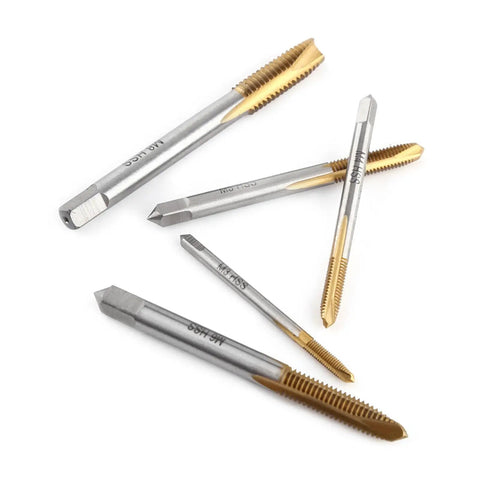Jiawu 5 Pcs Coated Hss Thread Tap Kit M8 With Forward Chip Ejection For Cutting And Repairing Damaged Metal Threads In Your Garage Works Like A Charm, five HSS taps