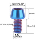 4 Pack Rock Solid Grade 5 Titanium Allen Hex Tapered Socket Head Cap Screws M6 X 10 Millimeter with Burnt Blue Finish