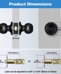 Keyed Entry Door Knob Set Heavy Duty Matte Black All Metal Lock Easy DIY Install Brass Mechanism 250000 Cycle Durability product dimensions