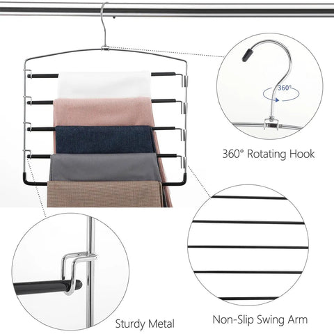Multi Layer Pants Hangers Non Slip Three Pack Space Savers With Easy Swing Arms Super Sturdy Heavy Duty Closet Organizer Rock Solid Steel Clips For Jeans Slacks And Scarves Zero Hassle Closet Upgrade