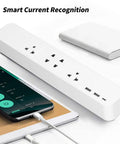 No Fuss Next Gen Smart Power Strip Featuring Lightning Fast Usb C Ports And Ble App Sync Plus Hassle Free Voice Command For Dependable Home Setup Surge Guard with smartphone and tablet connected.
