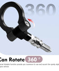 Hardcore Heavy Duty Alloy Racing D Ring Front Bumper Tow Hook Screw On Towing Trailer Puller showing 360-degree rotation feature.