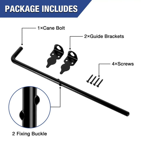 12 Inch Cane Bolt Drop Rod Gate Stopper For Wood Fences And Gates, Heavy Duty Black Steel Exterior And Interior Hardware, Outdoor Indoor Security Latch Anchor, Barn Door Accessory