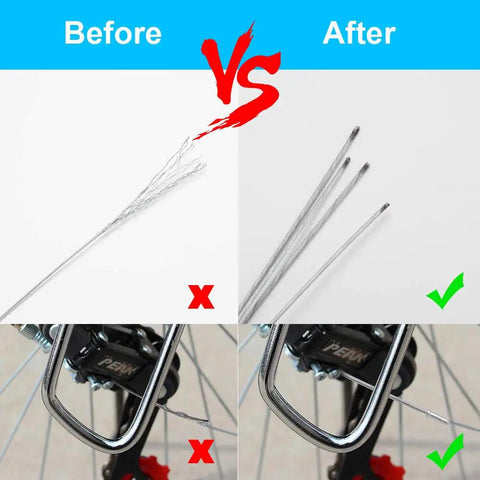 Comparison of worn and new bike brake cable from Bike Brake Cable And Shifter Wire Set With Complete Inner Replacement Kit, 2 Meter Length