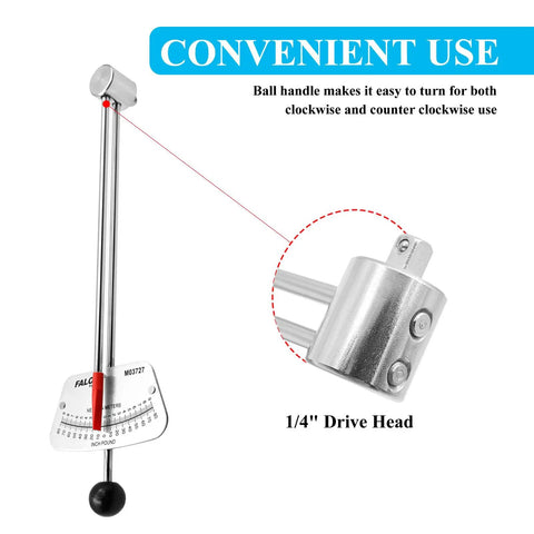 Quarter Inch Drive Beam Torque Wrench With 0 To 80 Inch Pounds And 0 To 9 Newton Meters, close-up of 1/4 inch drive head and scale