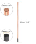 Copper Clad Gouging Carbon Rods Set 6x355mm Electrodes with close-up on 6mm diameter, copper coating, and carbon core.
