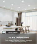 Modern kitchen illuminated by Six Pack 4 Inch LED Recessed Lights Slim Canless Ceiling Fixtures, 5000K daylight, dimmable.
