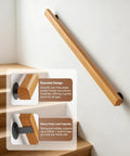 Rock Solid 2 Foot Wooden Stair Railing Wall Mount Handrail For Indoor Outdoor Stairs Smooth Finish strong and rounded design on stairs.