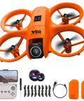 Palm Sized FPV Drone With Dual Cameras For Beginners, Easy One Key Takeoff, orange drone with accessories, batteries