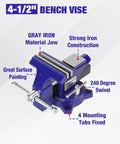 Heavy Duty 4.5 Inch Bench Vise With Multi Jaw For Flat Materials And Pipes Built Tough In Gray Iron Delivers Rock Solid Holds