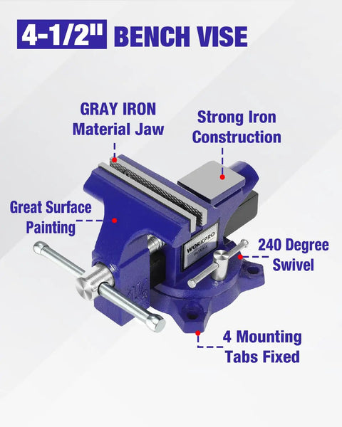Heavy Duty 4.5 Inch Bench Vise With Multi Jaw For Flat Materials And Pipes Built Tough In Gray Iron Delivers Rock Solid Holds