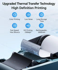 Close-up of 2 Inch Thermal Transfer Bluetooth Label Maker with color ribbon, showing waterproof and scratch-resistant label printing.