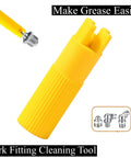 Grease Zerk Cleaner Kit For Grease Fittings With Four Color Cleaners And One Zerk Fitting, yellow cleaner with metal fittings