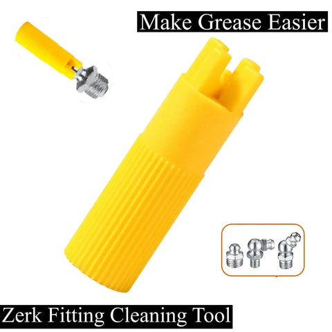 Grease Zerk Cleaner Kit For Grease Fittings With Four Color Cleaners And One Zerk Fitting, yellow cleaner with metal fittings