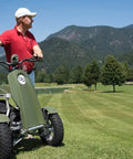Smooth Operator Electric Single Rider Golf Cart With Foldable Four Wheel Chassis Easy Speed Tweaks And Solid Golf Bag Mount for solo use on golf course.