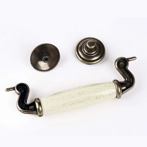 Set Of 4 4.5 Inch Ceramic Drop Handle Drawer Pulls In Antique Bronze Finish For Kitchen Cabinets And Dressers, close-up