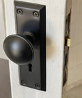 Old School Antique Interior Door Knobs With Mortise Lock Set And Vintage Skeleton Key Handles For Bathroom Bedroom Replacement Hardware That Fits 1-3/8 To 1-3/4 Inch Thick Doors Smooth As Butter Operation on a door.