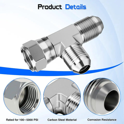 Run Tee Swivel Hose Fittings 3/8 JIC 9/16-18 SAE J514 Standard Carbon Steel Swivel Tee With 360 Degree Branch Port And 3/8 JIC Male Opposite Ports Easy Alignment And Less Hose Stress For Hydraulic Lines. Product details of carbon steel swivel tee fitting