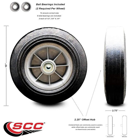 Heavy Duty Ten Inch Flat Free Pneumatic Replacement Wheel For Milwaukee Packout Cart And Tool Chest featuring a 10-inch tire and precision ball bearings.