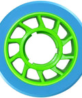 Savant Derby Quad Skate Wheels 91A Blue Green Urethane With Oversized Core For Lighter Weight And Smoother Spins, wheel close-up