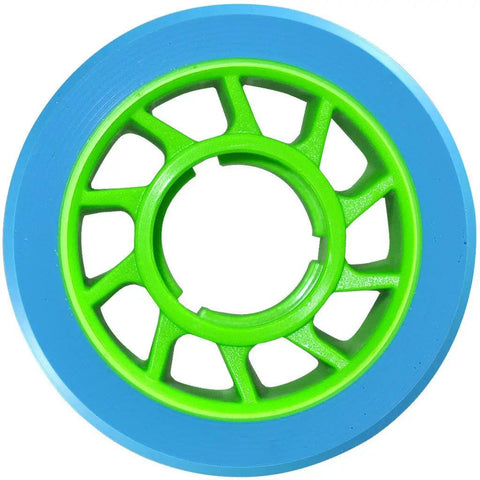 Savant Derby Quad Skate Wheels 91A Blue Green Urethane With Oversized Core For Lighter Weight And Smoother Spins, wheel close-up