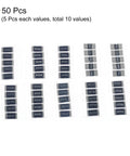 2512 SMT Resistor Kit 50 Pieces Range 0.1R To 1R 1W Power 1 Percent Tolerance 10 Values Surface Mount Chip Resistors For DIY Electronics Projects For Hobbyists, 50-pack 2512 SMD resistors in value sets