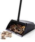 Large Upright Commercial Dustpan With Comb Teeth For Hair And Debris Cleanup, Heavy Duty Sweep Pan filled with leaves