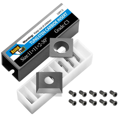 Straight Up Premium Tungsten Carbide Replacement Blades 10 Pack Of 11X11X2.0MM Reversible Insert Knives For Spiral Helical Planer With Kickass Edge Retention And Screws, includes blades and screws.