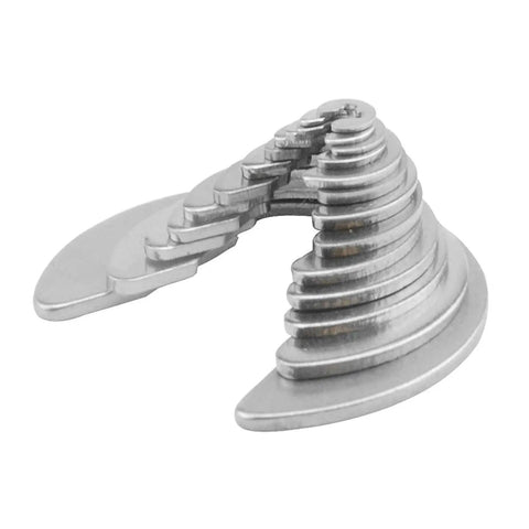 Stacked stainless steel E clips from the Stainless Steel E Clips And Circlips Washer Kit With 580 Piece Assortment For External Retaining Rings 1.2 To 15 Mm Fit Pulleys And Shafts Pro Grade Durable Industrial Hardware Set For Home Shop Or Automotive Projects on white background.