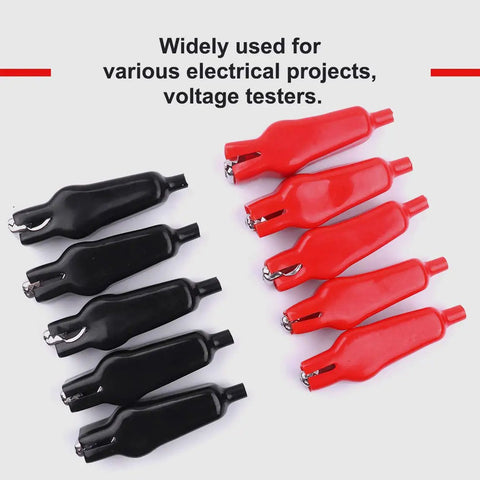 Heavy Duty 20 Amp Insulated Spring Loaded Alligator Clips For Electrical Testing, Truck Battery Connection, Red and Black, PVC Coated