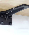 Rock Solid Heavy Duty Folding Shelf Brackets 2 Pack wall mounted right angle supports showcasing black powder coated steel design.