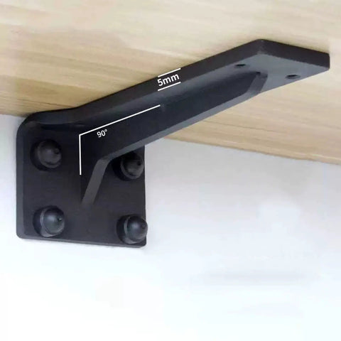 Rock Solid Heavy Duty Folding Shelf Brackets 2 Pack wall mounted right angle supports showcasing black powder coated steel design.