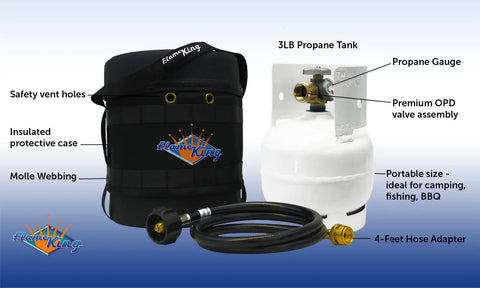 Gas Hauler Kit With Insulated Carry Case, 3 Lb Refillable Propane Tank And Adapter Hose For Camping And Outdoor Adventures, Black And White