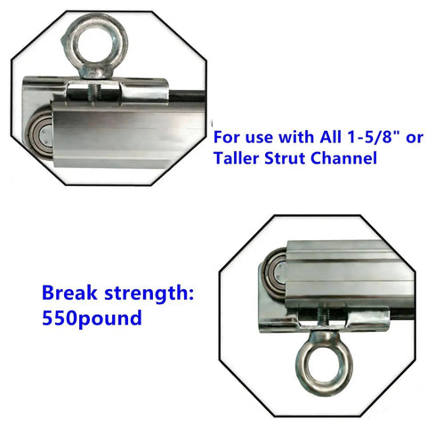 Four Wheel Trolley Rollers For Unistrut And Superstrut Channel Systems, Upgraded Heavy Duty Load Bearing, Silver, Galvanized Steel