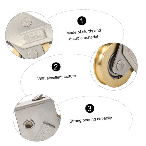 Close-up of Heavy Duty Door And Window Bearing Pulley Roller Assembly Two Pack For Sliding Tracks showing metal construction details