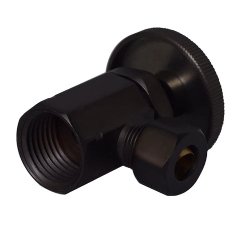 Flat Head Toilet Supply Kit With Round Handle Angle Stop Shut Off Valve 1/2 In IPS Inlet 3/8 In OD Compression Outlet 20 In Matte Black