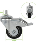 Set Of 4 Heavy Duty 3 Inch Swivel Caster Wheels With Drop Dead Quiet Bearings And Secure Threaded Stem Mount showing a durable swivel wheel with a 3 inch diameter.