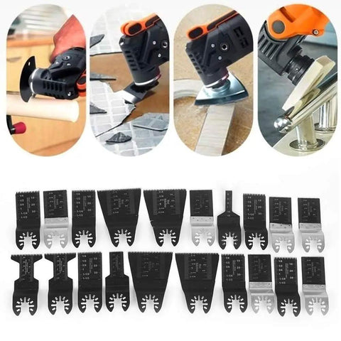 All Purpose Oscillating Tool Blade Kit, 20 Piece High Carbon Steel Set for wood, plastic, metal cutting with universal hole design