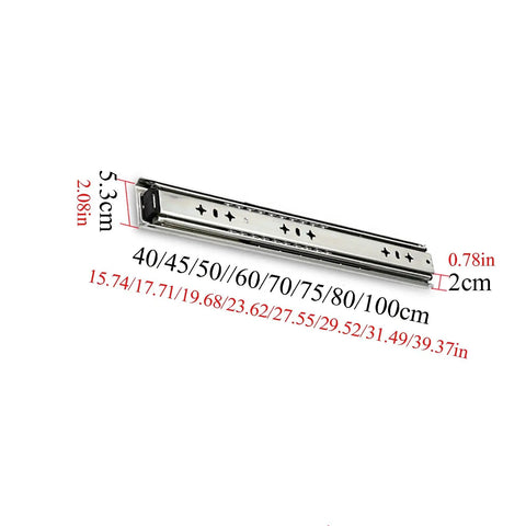Top Shelf Heavy Duty Drawer Slides Silent Self Closing Cabinet Tracks Smooth As Butter Ball Bearing Runners Rated 300 Lbs Capacity Built Tough Hardware Zero Hassle Install 80 Cm Long in silver color.