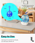 Person placing a blue Humidifier Cleaner 12 Pack Demineralization Cleaning Ball into a humidifier on a desk.