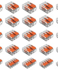 Lever Nut Splicing Connector Kit, Pocket Pack With Two Port, Three Port, And Five Port 221 Style For All Wire 12 To 24 AWG, 600V 20A, German Made Compact Connectors, clear plastic connectors