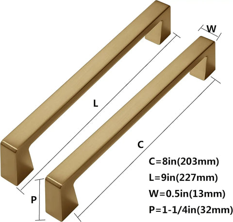 10 Pack Brushed Brass Cabinet Pulls And Heavy Duty Zinc Alloy Drawer Handles With Top Notch Vintage Gold Finish For Your Kitchen Cupboard And Dresser That Offer Dead Easy Install And Serious Style, showcasing size and material.