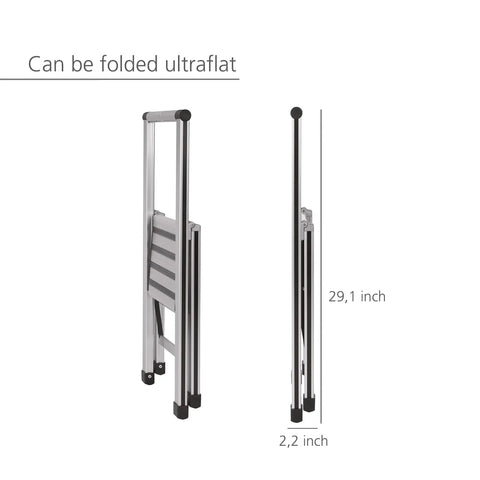 Side view of folded Workhorse Aluminum 1 Step Folding Ladder With Wide Anti Slip Steps And Safety Latch, compact at 2.2x29.1 inches.