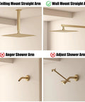 12 Inch Square Rain Shower Head High Pressure Stainless Steel Brushed Gold With Full Body Coverage Ultra Thin 0.08 Inch Profile