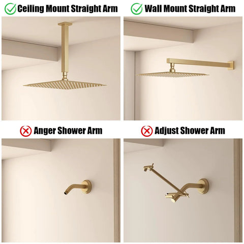 12 Inch Square Rain Shower Head High Pressure Stainless Steel Brushed Gold With Full Body Coverage Ultra Thin 0.08 Inch Profile