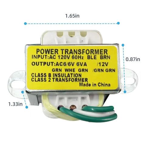 Power Transformer Workhorse 120V AC Input To 6V-0V-6V And 12V Dual Output Center Tap 6VA Class 2 top view with dimensions