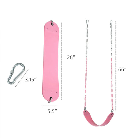 Pink Swing Seat With Heavy Duty Chains Plastisol Coated Copolymer Plastic For Playground Swing Set Accessories Replacement Gift Box