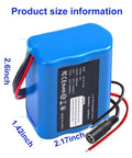 24V 2600mAh Lithium Battery Pack With Charger And Bare Leads For DIY Projects, size details shown, blue color