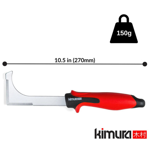 Three In One L Shaped Weeder For Cracks And Crevices With Japanese SK5 Steel Non Slip Ergonomic Handle 10.5 Inch Weed Puller showing size and 150g weight