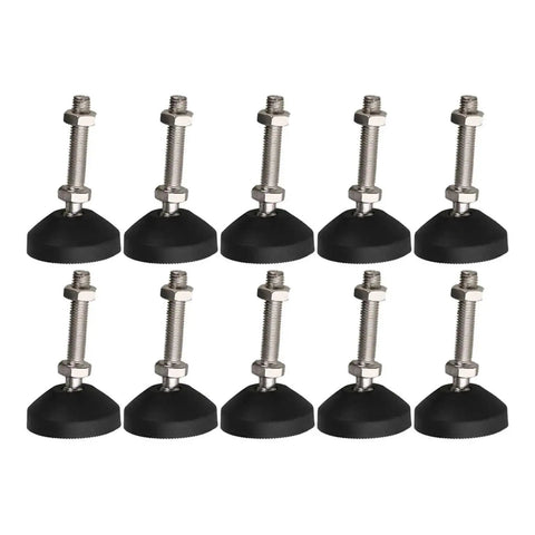 Threaded Leveling Feet With Nylon Base M10x50mm Universal Joint Adjustable Furniture Glide Pads Rust Resistant Heavy Duty Load Bearing Easy Height Adjustment For Uneven Floors Set Of 4 Or 6 shown in a group
